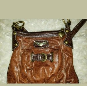 Brown Shoulder Bag with accent hoops